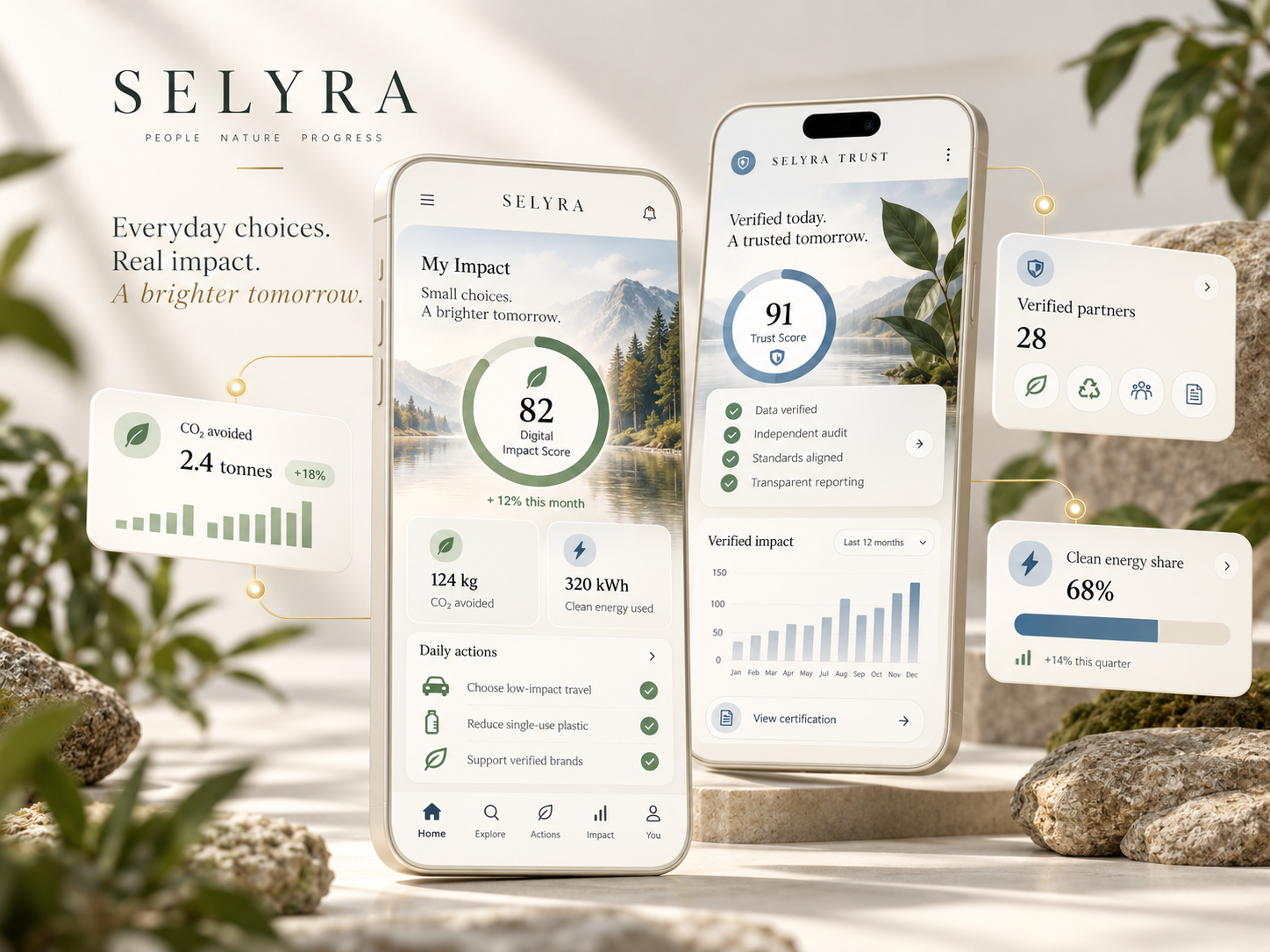 Concept delle interfacce Selyra App e Selyra Trust